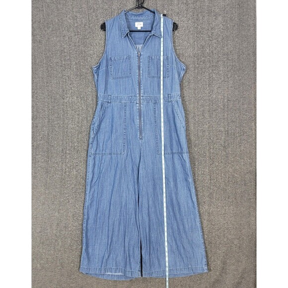 J Crew Jumpsuit Womens 16 Blue Chambray Denim Sleeveless Wide Leg Zip Front - Picture 3 of 16